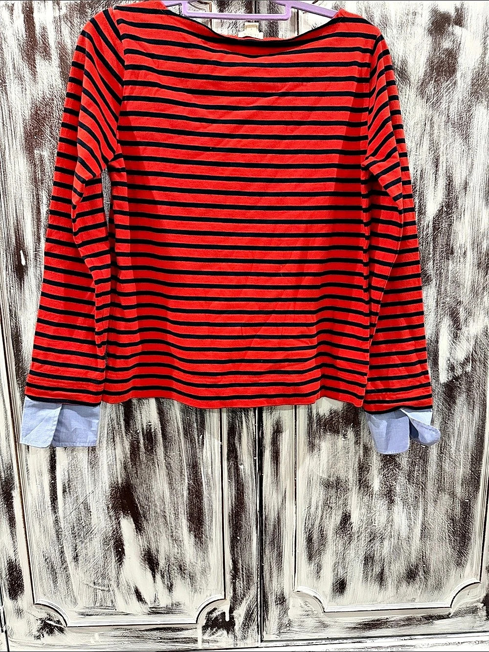 J.Crew Striped Long Sleeve Tee in Red & Black Size Small
